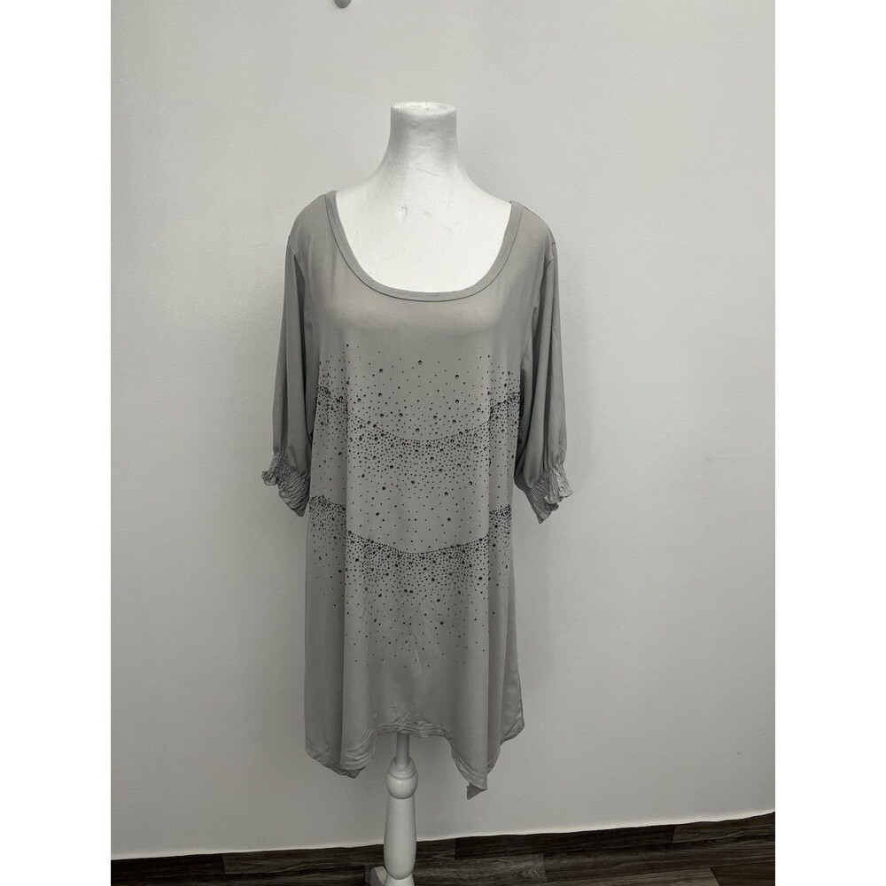 Lady Noiz Women’s Top Tunic Beaded Blouse Gray Size 1XL 3/4 Sleeve Shark Bite